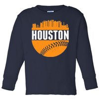 Classic Houston Skyline Baseball  Toddler Long Sleeve Shirt