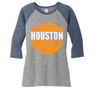 Classic Houston Skyline Baseball  Women's Tri-Blend 3/4-Sleeve Raglan Shirt