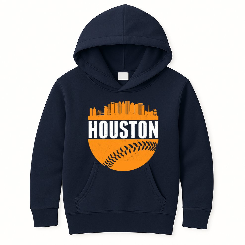Classic Houston Skyline Baseball  Kids Hoodie