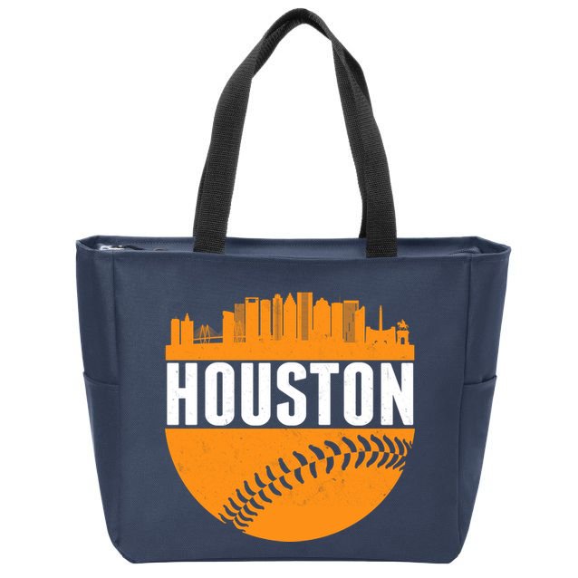 Classic Houston Skyline Baseball  Zip Tote Bag