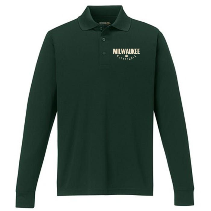 Classic Milwaukee Basketball Performance Long Sleeve Polo