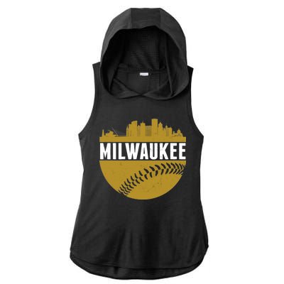 Classic Milwaukee Skyline Baseball  Ladies PosiCharge Tri-Blend Wicking Draft Hoodie Tank