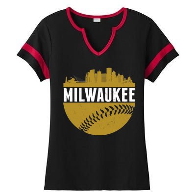 Classic Milwaukee Skyline Baseball  Ladies Halftime Notch Neck Tee