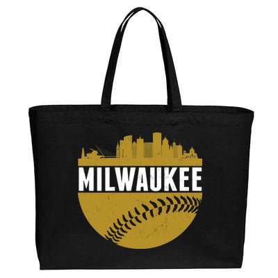 Classic Milwaukee Skyline Baseball  Cotton Canvas Jumbo Tote