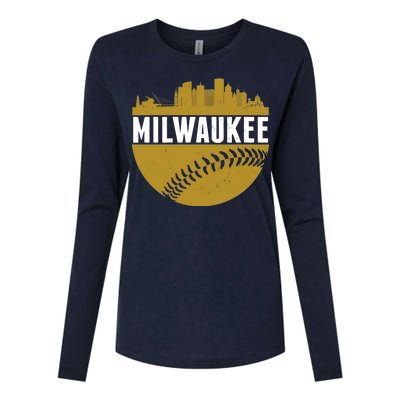 Classic Milwaukee Skyline Baseball  Womens Cotton Relaxed Long Sleeve T-Shirt