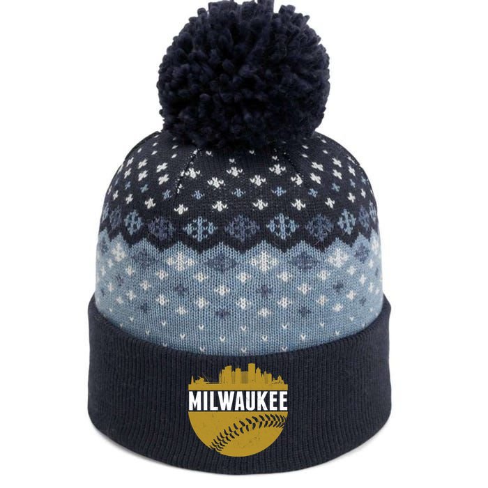 Classic Milwaukee Skyline Baseball  The Baniff Cuffed Pom Beanie