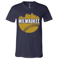 Classic Milwaukee Skyline Baseball  V-Neck T-Shirt