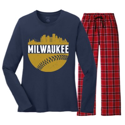 Classic Milwaukee Skyline Baseball  Women's Long Sleeve Flannel Pajama Set 