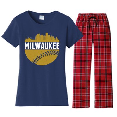 Classic Milwaukee Skyline Baseball  Women's Flannel Pajama Set