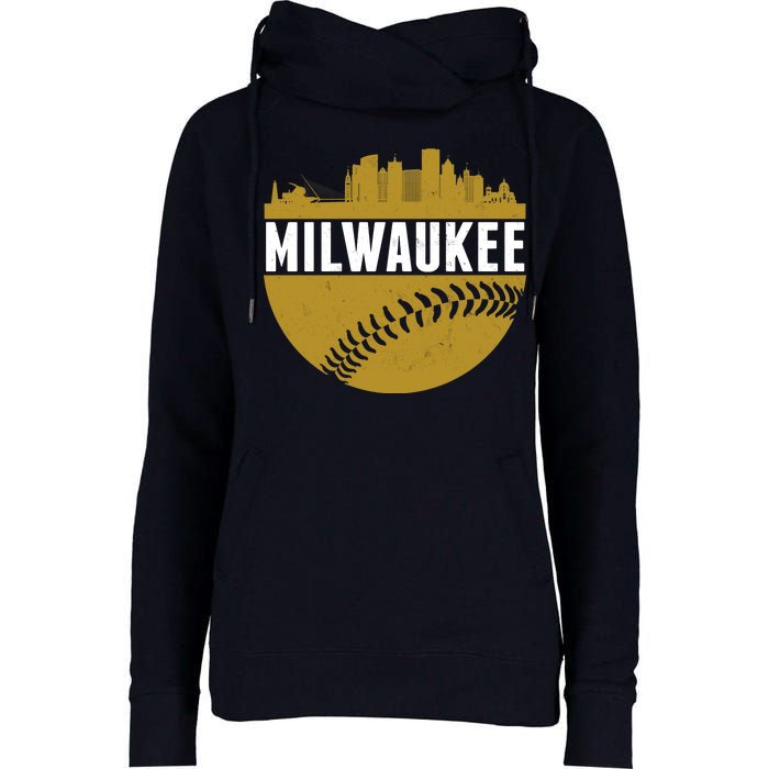 Classic Milwaukee Skyline Baseball  Womens Funnel Neck Pullover Hood