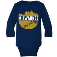 Classic Milwaukee Skyline Baseball  Baby Long Sleeve Bodysuit