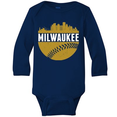 Classic Milwaukee Skyline Baseball  Baby Long Sleeve Bodysuit