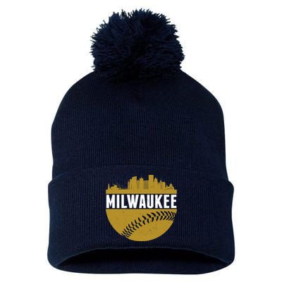 Classic Milwaukee Skyline Baseball  Pom Pom 12in Knit Beanie