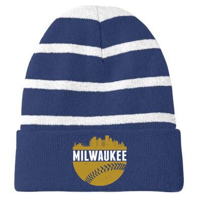 Classic Milwaukee Skyline Baseball  Striped Beanie with Solid Band