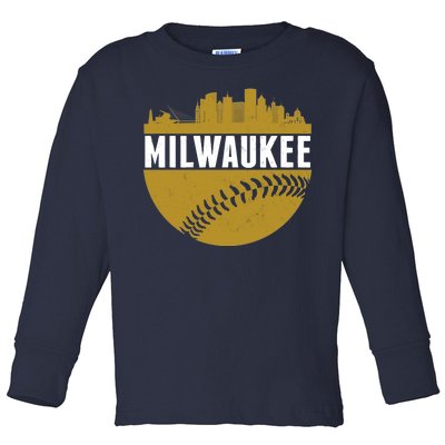 Classic Milwaukee Skyline Baseball  Toddler Long Sleeve Shirt