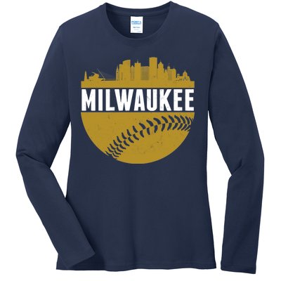 Classic Milwaukee Skyline Baseball  Ladies Long Sleeve Shirt