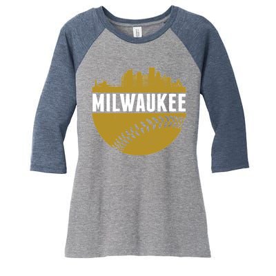 Classic Milwaukee Skyline Baseball  Women's Tri-Blend 3/4-Sleeve Raglan Shirt