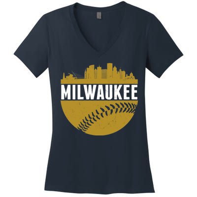 Classic Milwaukee Skyline Baseball  Women's V-Neck T-Shirt