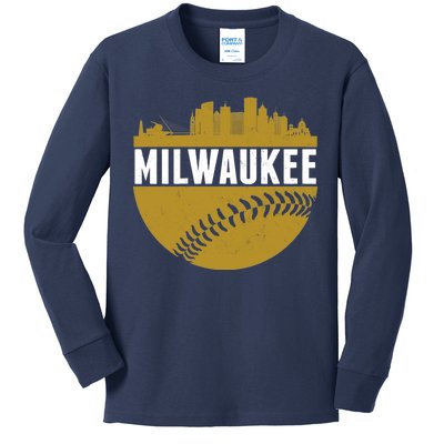 Classic Milwaukee Skyline Baseball  Kids Long Sleeve Shirt