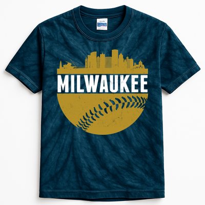 Classic Milwaukee Skyline Baseball  Kids Tie-Dye T-Shirt