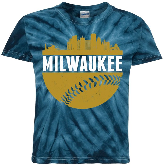 Classic Milwaukee Skyline Baseball  Kids Tie-Dye T-Shirt