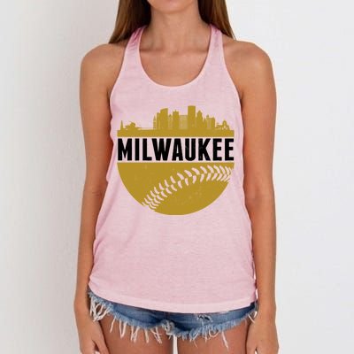 Classic Milwaukee Skyline Baseball  Women's Knotted Racerback Tank