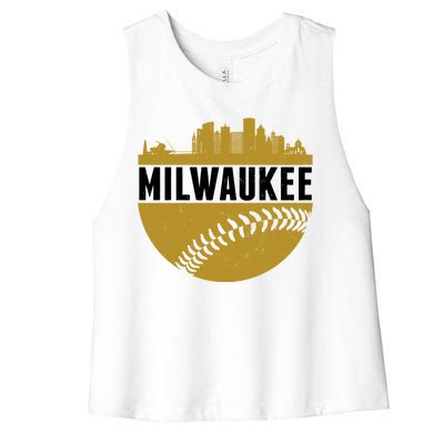 Classic Milwaukee Skyline Baseball  Women's Racerback Cropped Tank