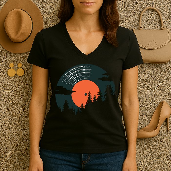 Classic Record Forest  Women's V-Neck T-Shirt