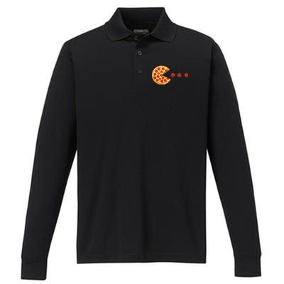 Classic Retro Pizza Lover Video Game Performance Long Sleeve Polo