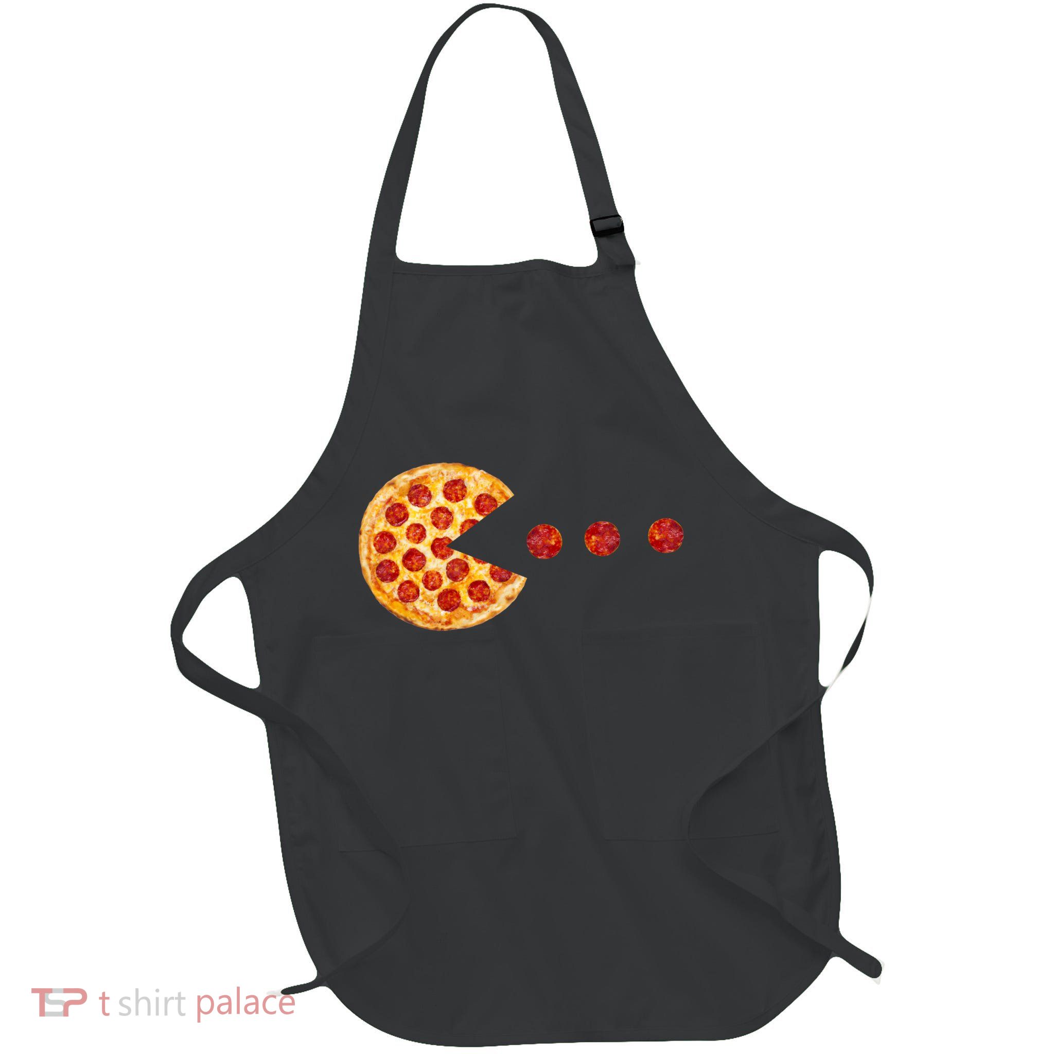 Classic Retro Pizza Lover Video Game Full-Length Apron With Pockets
