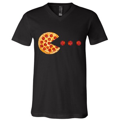 Classic Retro Pizza Lover Video Game V-Neck T-Shirt