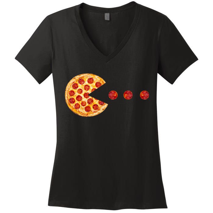 Classic Retro Pizza Lover Video Game Women's V-Neck T-Shirt