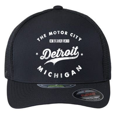 Classic Retro Vintage Detroit Michigan Motor City Flexfit Unipanel Trucker Cap