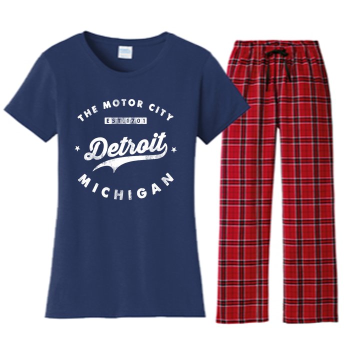 Classic Retro Vintage Detroit Michigan Motor City Women's Flannel Pajama Set