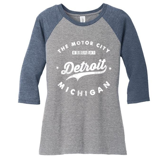 Classic Retro Vintage Detroit Michigan Motor City Women's Tri-Blend 3/4-Sleeve Raglan Shirt