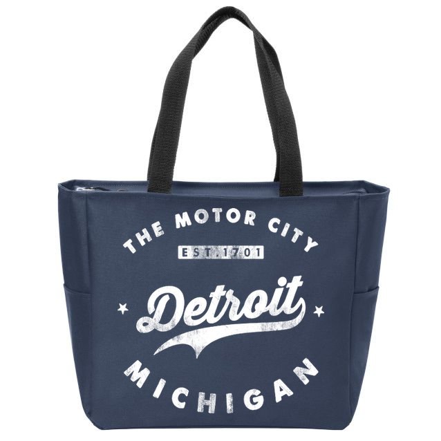 Classic Retro Vintage Detroit Michigan Motor City Zip Tote Bag