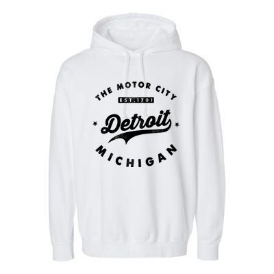 Classic Retro Vintage Detroit Michigan Motor City Garment-Dyed Fleece Hoodie