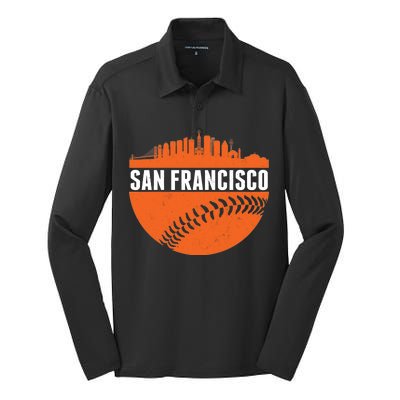 Classic San Francisco Skyline Baseball Silk Touch Performance Long Sleeve Polo