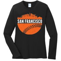 Classic San Francisco Skyline Baseball Ladies Long Sleeve Shirt