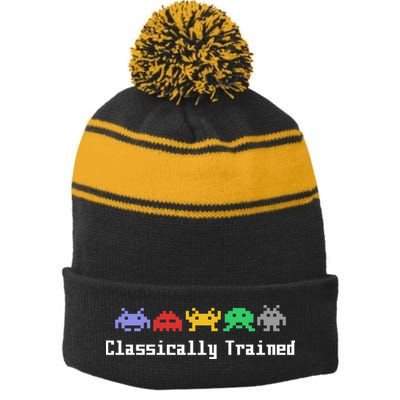 Classically Trained 80's Video Game Aliens Stripe Pom Pom Beanie