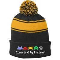 Classically Trained 80's Video Game Aliens Stripe Pom Pom Beanie