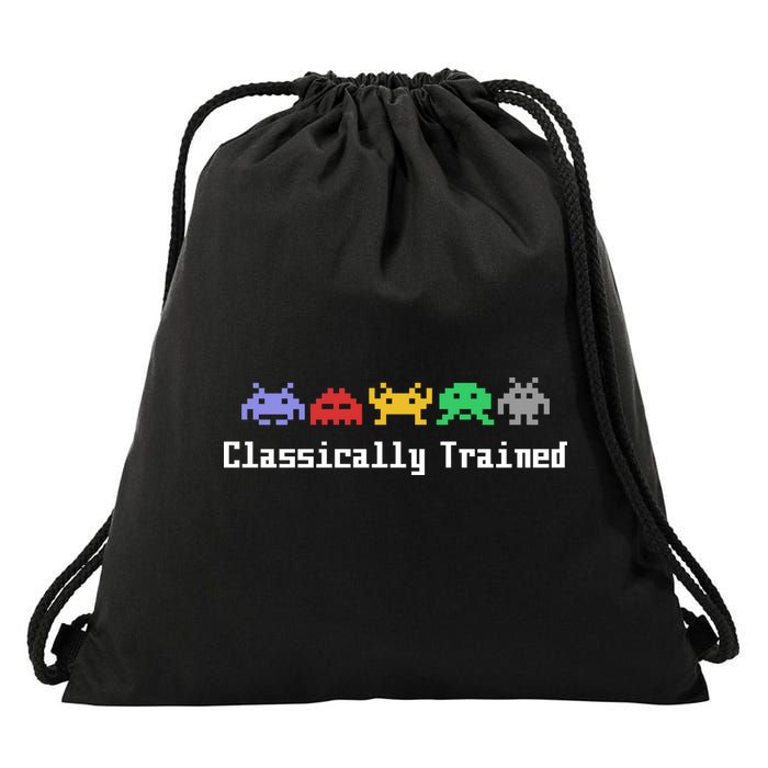 Classically Trained 80's Video Game Aliens Drawstring Bag
