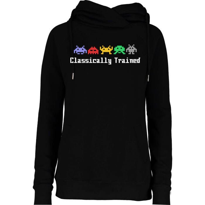 Classically Trained 80's Video Game Aliens Womens Funnel Neck Pullover Hood