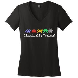 Classically Trained 80's Video Game Aliens Women's V-Neck T-Shirt