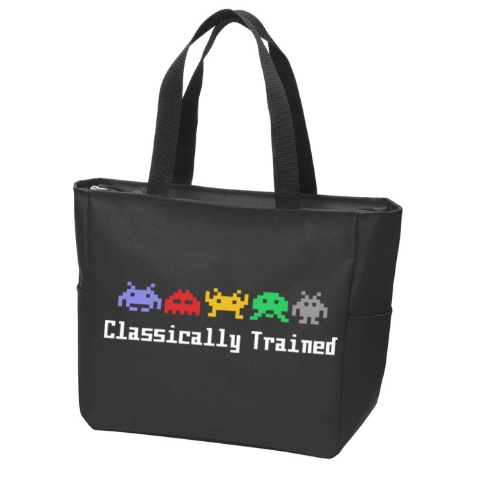 Classically Trained 80's Video Game Aliens Zip Tote Bag