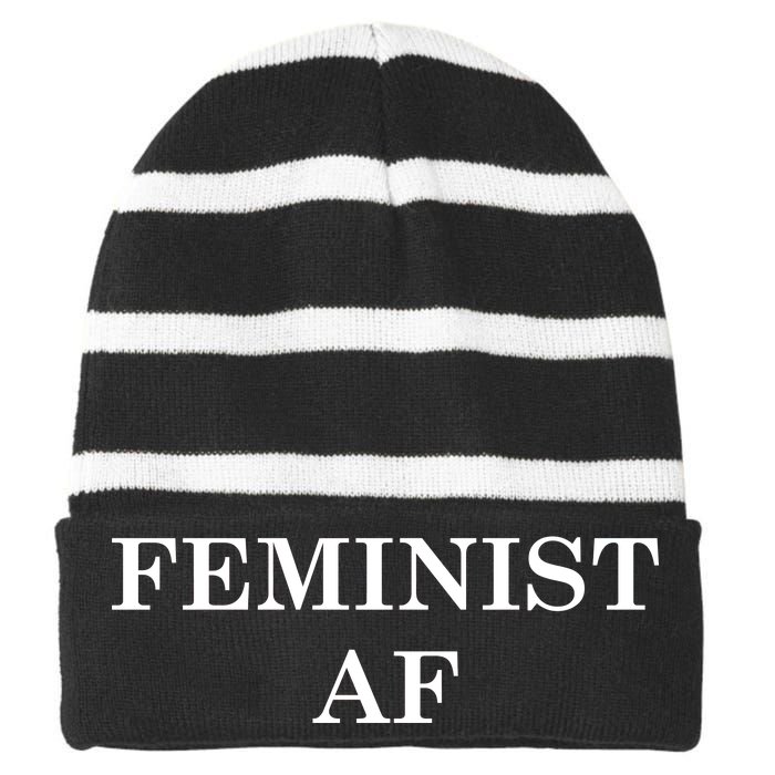 Classy News Feminist AF Text Logo Striped Beanie with Solid Band