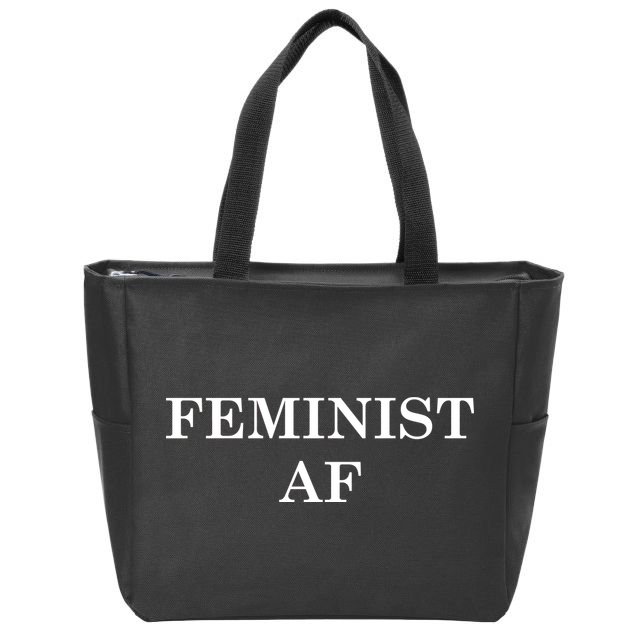 Classy News Feminist AF Text Logo Zip Tote Bag