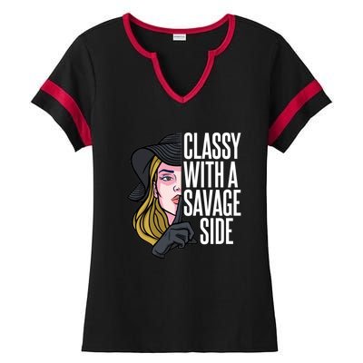 Classy With A Savage Side Ladies Halftime Notch Neck Tee