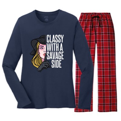 Classy With A Savage Side Women's Long Sleeve Flannel Pajama Set 