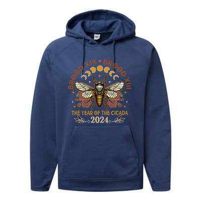 Cicada Lover Brood Xix Brood Xiii Year Of The Cicada 2024 Performance Fleece Hoodie